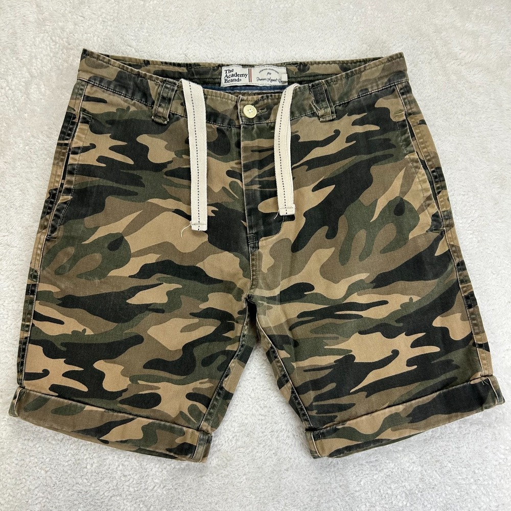 Camo Denim Shorts The Academy Brands Mens 34 Green Brown Drawstring